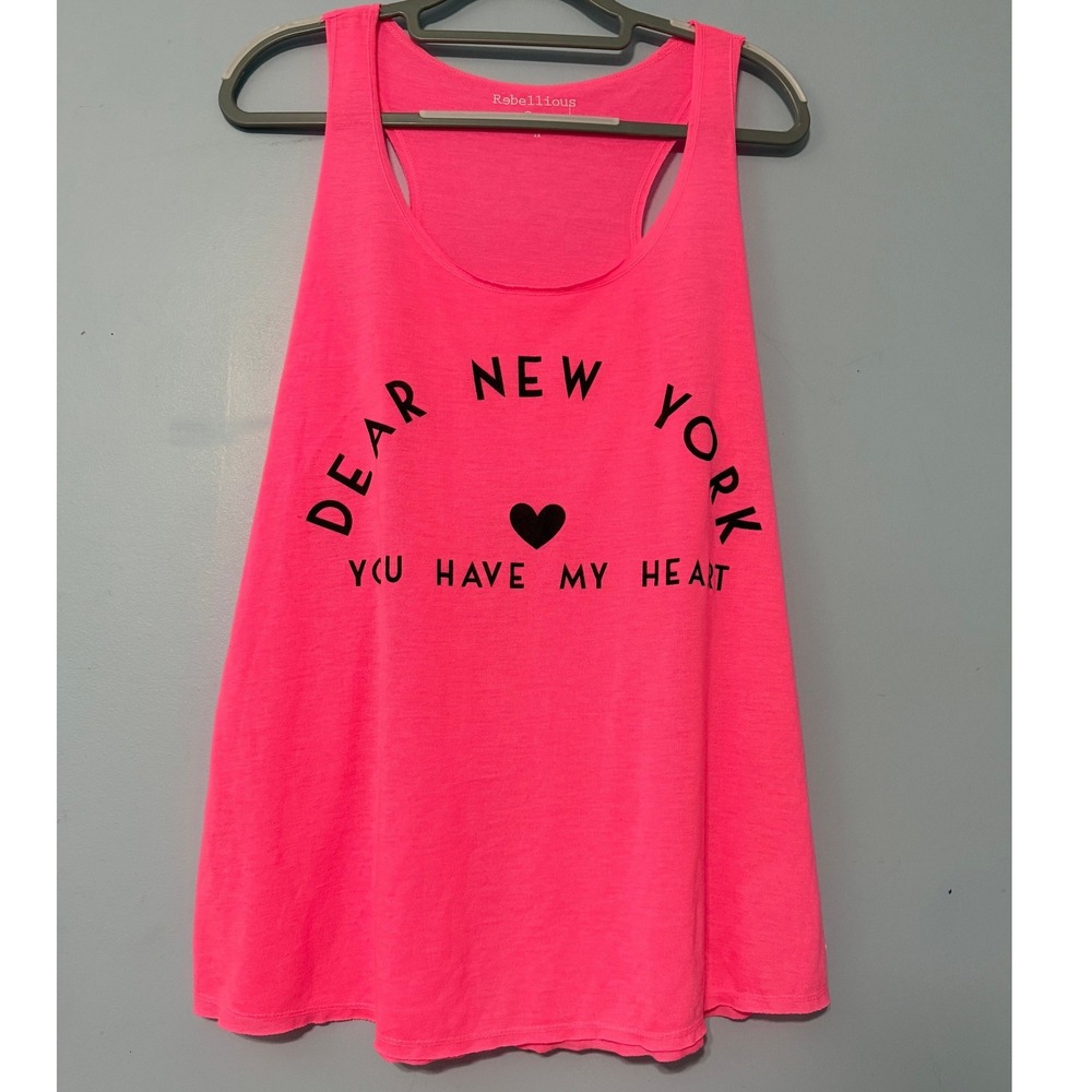 Rebellious One 2X Neon Pink Dear New York Graphic Racerback Tank Top 2250